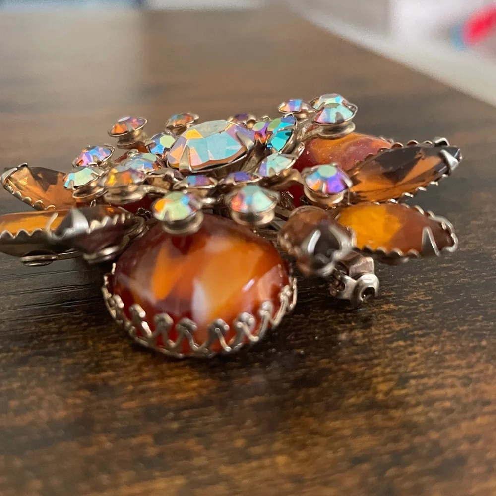 1950s Judy Lee Autumnal Rhinestone Brooch